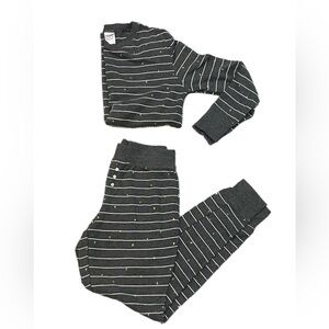 Stars Above Grey White Striped Gold Stars Waffle Knit LS Thermal Pajama Set XS